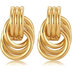 Chunky Knot Link Circle Drop Earrings Studs for Women Trendy Statement Jewelry